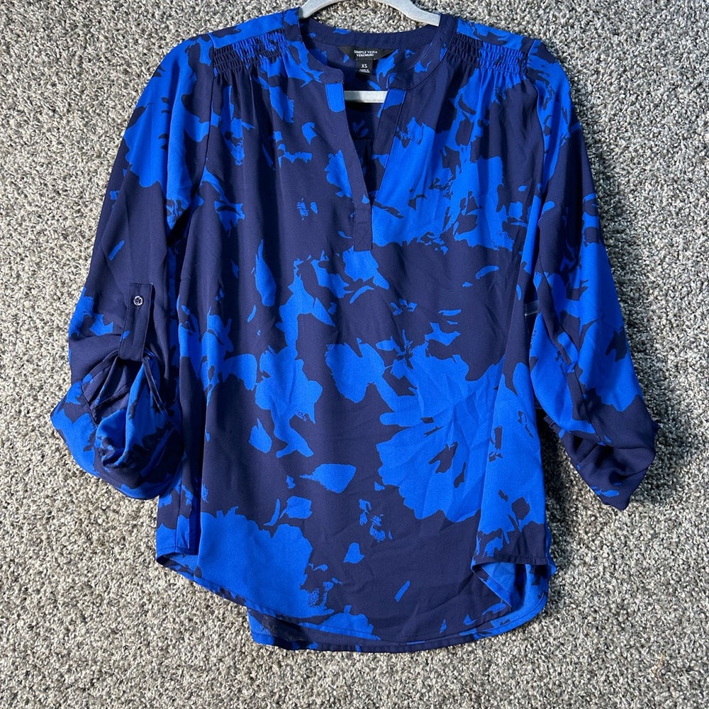 NWT women’s Simply Vera Vera Wang shirred roll tab popover top SZ XS - Picture 2 of 6